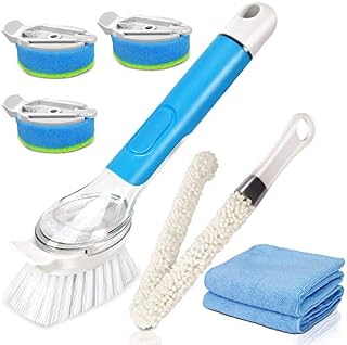 Masthome Dish Brush, Washing Up Brushes with Soap Dispenser, Scrubbing Brush for Pans, Pots, Kitchen Sink Cleaning - Send 2 Cleaning Cloths