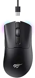 Havit Mouse Gamer Quad-Mode MS966WB Black, Sem Fio e Com Fio, USB, Bluetooth, Wireless 2.4GHz (USB-A e USB-C), RGB, 7 Botões, 800-1600-2400-3200-6000-10000 DPI, Preto