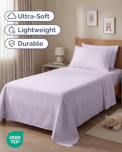 Image of Twin 4 Piece Bed Sheet Set - Breathable & Cooling Sheets - Light Lavender | Ultra Soft Hotel Luxury Bedding Set with 8-16 Inch Deep Pockets, 1 Flat & 1 Fitted Sheet & 2 Pillowcases, Wrinkle & Fade Free