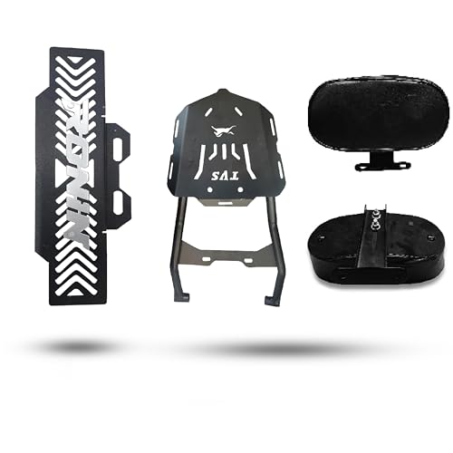 Image of Top Plate Luggage Carrier with Backrest Adjustable Black with Radiator Guard Compatible with TVS Ronin 225