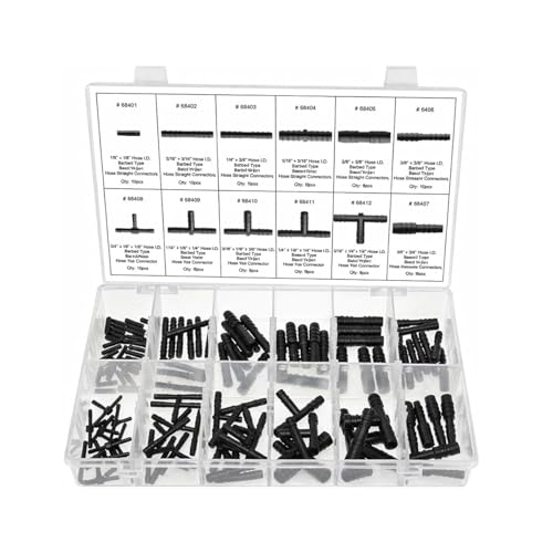 Mandark 113PCS Car Vacuum Line Connector Kit, 12 Sizes Nylon Vehicle Vacuum Tubing Hose Tee Fitting Assortment Kit, Auto Line Hose Straight Reducer Tee Connector Set, Universal for Vehicles