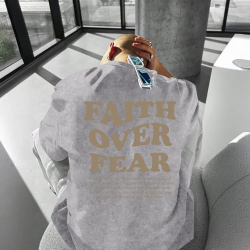 Image of Christian Shirts for Men Faith Over Fear Oversized Shirt Acid Wash Tshirt Graphic Religious T Shirt Bible Verse Tees