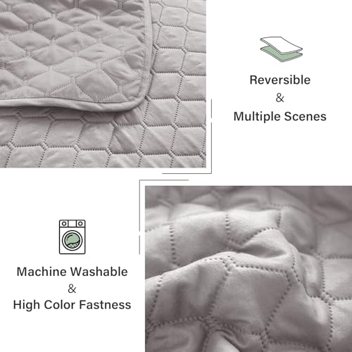 Exclusivo Mezcla Reversible King Size Quilt Bedding Set with Pillow Shams, Lightweight Quilts King Size, Soft Bedspreads Bed Coverlets for All Seasons - (Light Grey, 104"x96")