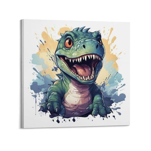 Toile bébé tyrannosaure rugissant pour chambre d'enfant - Déco murale moderne carrée 50x50 cm