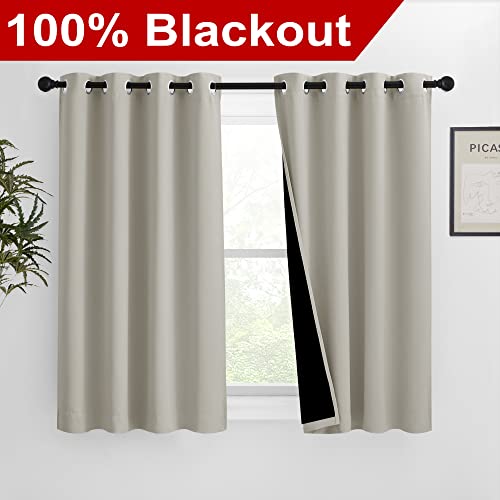 Image of NICETOWN 100% Blackout Curtains 54 inches Long, Double-Deck Completely Blackout Window Treatment Thermal Insulated Lined Drapes for Small Window (Natural, 1 Pair, 46 inches Width Each Panel)