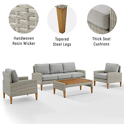 Crosley Furniture Ko70192Gy-Ac Capella Outdoor Wicker 4-Piece Sofa Set (Sofa, 2 Chairs, Coffee Table), Gray/Acorn #TOP23