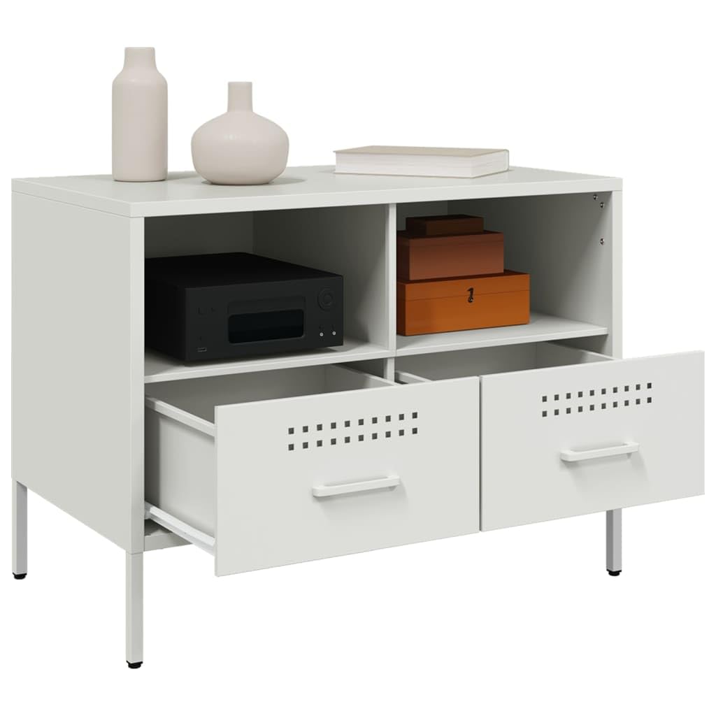 Genérico Mueble TV Blanco 68 x 39 x 50,5 cm Acero | Patas regulables, almacenamiento revistas, fácil limpieza, fijación de pared incluida