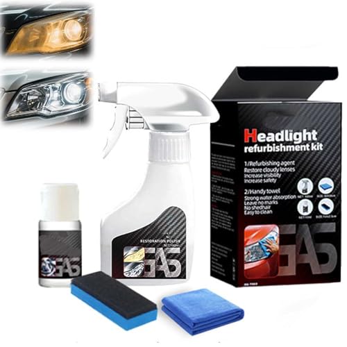 Générique Spray De Restauration De Phares 2025,Kit De RéNovation Et De RevêTement De Cristallisation pour Phares Automobiles,Nettoyant Et Restaurateur pour Phares Jaunis Et Opaques