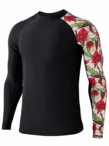 Image of HUGE SPORTS Men's Rash Guard Long Sleeves UPF 50+ UV Sun Protection Quick Drying Splice Compression Swim Shirts