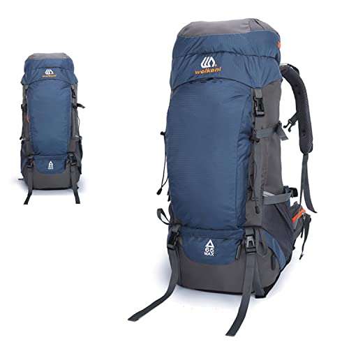MYMM Hiking Backpack 65L Lightweight Waterproof Durable Outdoor Sports Backpack Mountaineering Camping Fishing with Rain Cover (Navy blue)