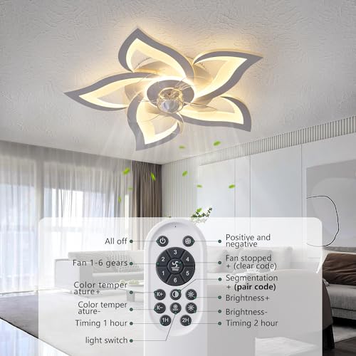 Dalouguan Flush Mount Ceiling Fan with Lights, 24" White ,Remote Control, 6 Speeds 3 Light Color Low Profile Ceiling Fan for Kitchen by Dalouguan - Image 5
