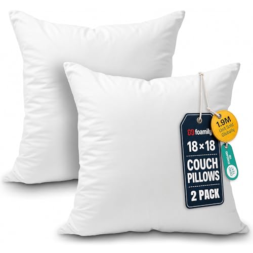 Image of Foamily Couch Pillows Inserts 18x18 (Set of 2) Premium Decorative Pillows for Couch, Bed & Living Room, Soft Fluffy Throw Pillow Inserts for Home Decor
