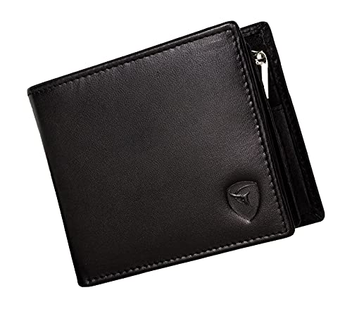 SKENZBI® RFID Wallet For Men - Space for 12 Card Holder, Cash, ID Window - Slim Leather Wallet Card Holder For Men (Black)