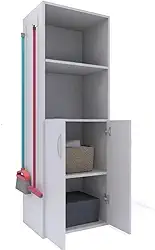 Armário de Limpeza Multiuso com 2 Portas | 4 Prateleiras Ajustáveis e Nichos para Lavandeira e Vassoura | Organizador para Área de Serviço
