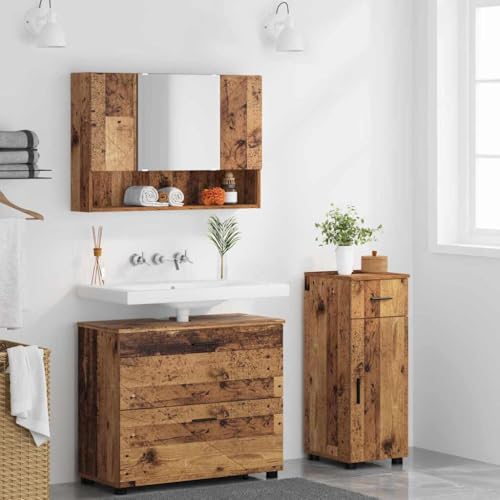 Conjunto de muebles de baño de alta calidad en madera y metal negro 5