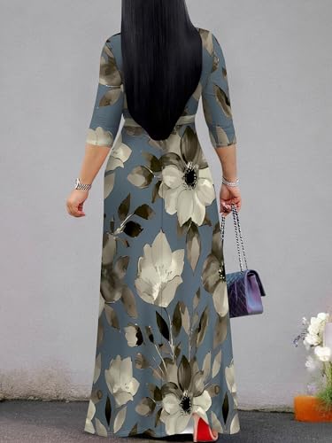 Image of Womens Plus Size Maxi Dresses Casual 3 /4 Sleeve Sundress Fall Wedding Guest Dress with Belt