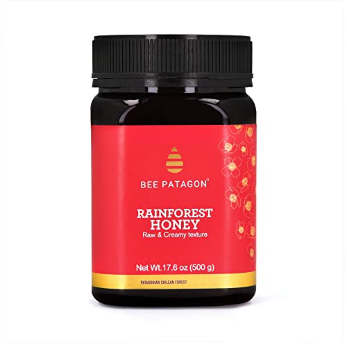 Bee Patagon Rainforest Raw Honey â€“ Pure Creamy Raw Honey from Patagonia â€“ Unprocessed Organic Bio Honey â€“ Unpasteurized Floral Chilean Honey Jar â€“ Antibiotic Free Honey â€“ 17.6oz. / 500g