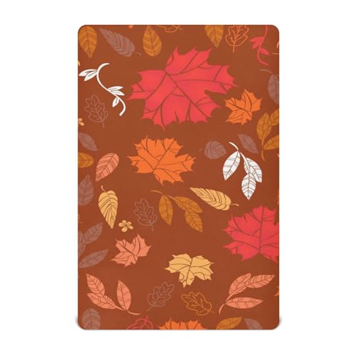 Moudou Autumn Maple Leaf Playard Sheet for Boy Girls, Soft Breathable Fitted Toddler Sheet for Standard Playard Bed Mattress, 39 x 27 x 5 Inch