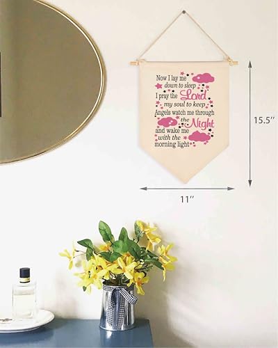 Now I Lay Me Down to Sleep,I Pray the Lord My Soul to Keep -Canvas Hanging Flag Banner Wall Sign Decor Gift for Baby Kids Girl Nursery Teen Room Front Door