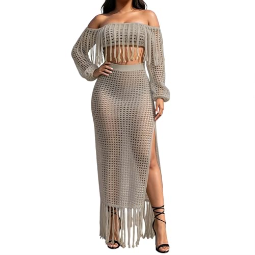 Ensemble jupe en crochet femme ensemble deux pièces bohème été fendu