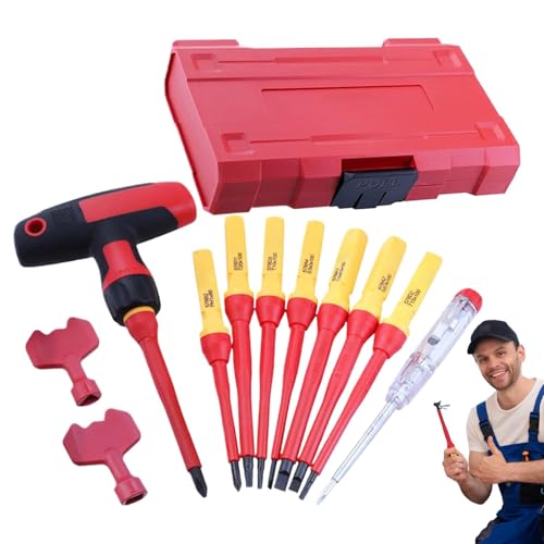 Juego de destornilladores de electricista - Juego de destornilladores aislados | Eléctrico | Punta magnética de 12 piezas | Kit de herramientas de reparación electrónica para mantenimiento automotriz