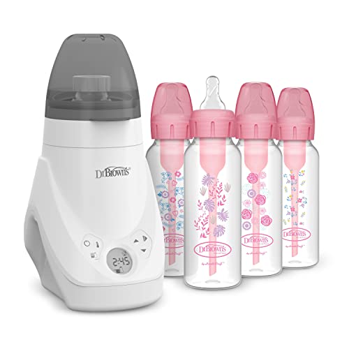 Image of Dr. Brown’s Deluxe Baby Bottle Warmer and Sterilizer for Bottles and Baby Food Jars with Anti-Colic Options+ Narrow Baby Bottles 8 oz/250 mL, Level 1 Slow Flow Nipple, 4 Pack, 0m+, Pink Floral