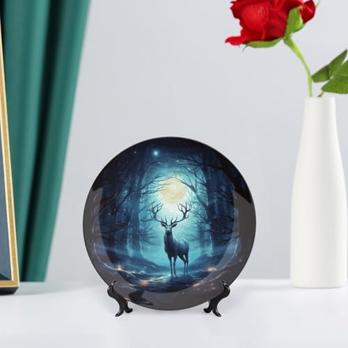 Plato decorativo Moonlight Deer de porcelana hueso 6 pulgadas miniatura 6