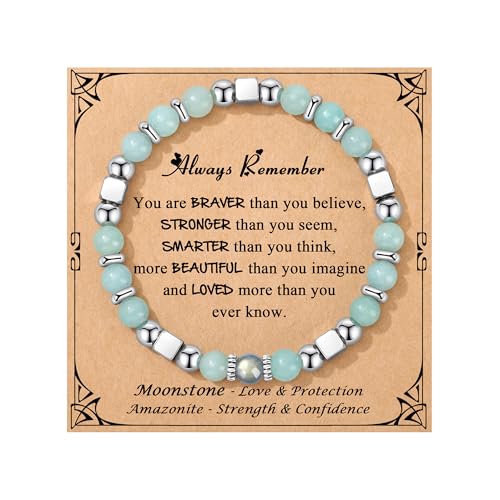 JoycuFF Easter Basket Suffers Birthday Gifts for Teens Teenage, Unique Christmas Valentines Teen Gifts Trendy Stuff, Amazonite Moonstone Bracelets for Women Her Daughter Granddaughter