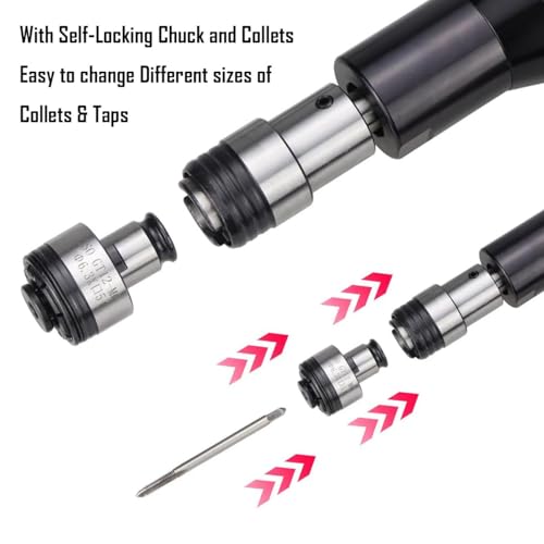 Cordless Tapping Gun Battery Operated Threading Machine, Electric Tapper Handheld Drilling Threading Gun with ANSI Collets for M4-M12 Taps, Protective Chucks, Automatic, Portable with 5.0Ah Battery
