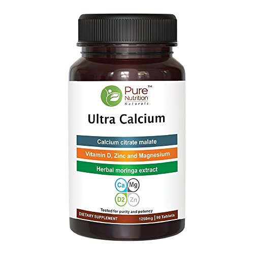 Pure Nutrition Ultra Calcium Citrate 1000Mg Highly Absorbable Calcium Supplement With Calcium Citrate Malate, Vitamin D, Zinc And Magnesium - 1 Tablet Daily (90 Veg Tabs) Non-Gmo | Gluten-Free #TOP7