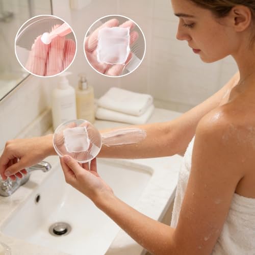 qokeeu Aplicador de loción corporal, aplicador de crema solar con mango, puf de silicona - para crema solar para mujeres y mujeres como exfoliante corporal para la piel, cara, piernas, pies y baño de - imagen 2