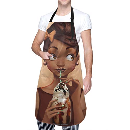 Baifumen African American Ice Cream Adjustable Bib Apron Waterdrop Resistant With Pockets Cooking Kitchen Aprons For Women Men Chef (33 X 28 Inches) #TOP6