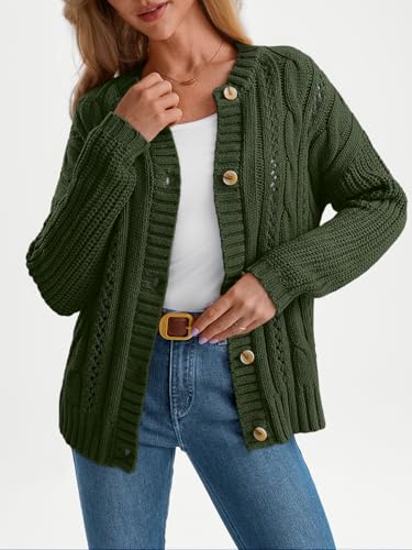 Image of LILLUSORY Women Cable Knit Cardigan Sweaters Cotton Button Up Chunky Outfit | Crochet, Open Front, Cozy Knit, Oversized, Trendy Fall Outfits, Winter Clothes, 2026 Outerwear
