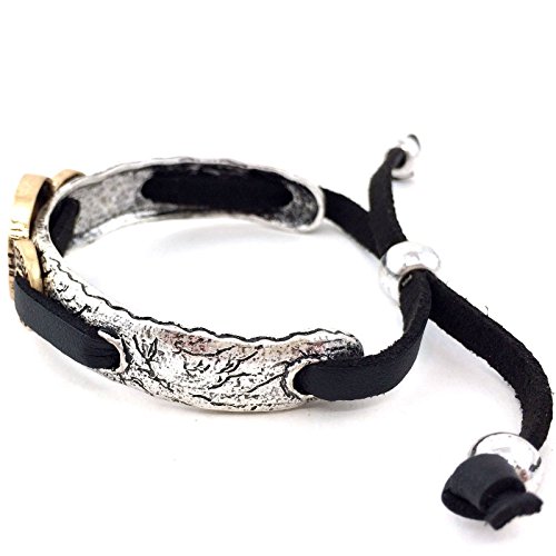 Western Peak Western Tritone Hammered 12 Gauge Shotgun Shell Leather Cuff Bracelet (Silver) #TOP1