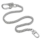 Ahiller Wallet Key Chain for Men Biker Pant Chains 24' Silver Stainless Steel Heavy Duty Quadrilateral Keychain with Carabiner Clip n Round Clasp