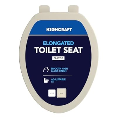 HIGHCRAFT Premium Elongated Toilet Seat with Adjustable Hinges - Molded Plastic Toilet Seat - Fits Standard Elongated Toilets - Oval Seat in Bone/Beige