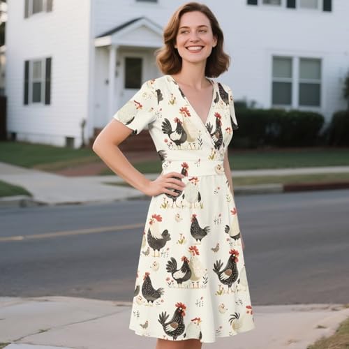 Image of Women's Summer Formal Dresses Short Sleeve Wrap V Neck Dresses Bridesmaid Wedding Guest Dress with Pockets