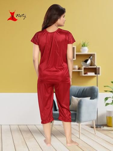 Image of Noty Women's Satin Solid Capri Nightwear Set Pack of 7