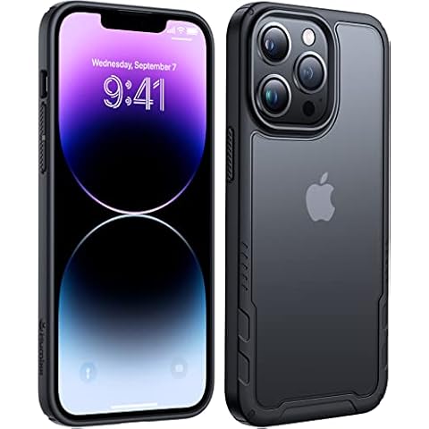 Humixx Protective Matte for iPhone 13 Pro Max Case, [10FT Mil-Grade Shockproof] Translucent Slim Fit Anti-scratch Hard Back and Soft Silicone Bumper Edge with Airbag Phone Cover 6.7”-Black Cover