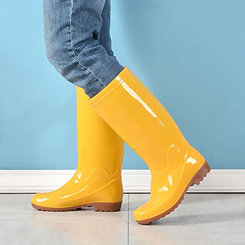 Zeho Unisex Tall Rain Boots Non-Slip Boots Waterproof Rain Shoes, 100% Waterproof Submerged Under Water, Not Just Against Rain Yellow 10 Women/10 Men #TOP3