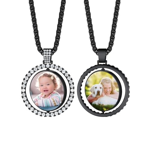 Custom4U Picture Necklace Personalized Photo for Men Women Steel/18K Gold Plated/Black Custom Angel Wings/Heart Pendant Necklace with Picture Memory Circle Chain 18-30 Inch,Hip Hop Jewelry+G