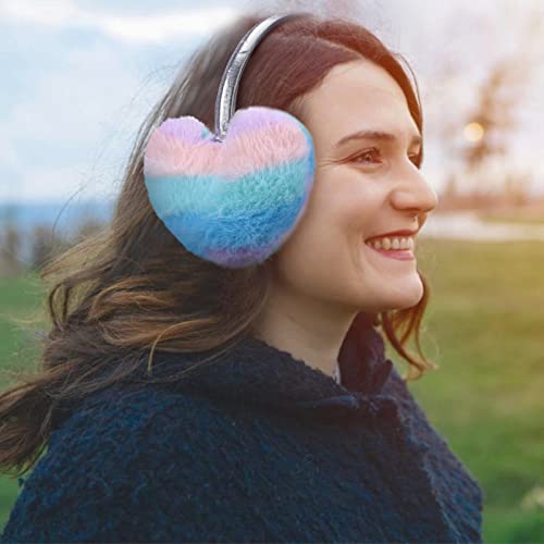 Actlati Womens Girls Fluffy Earmuffs Rainbow Heart Adjustable Winter Outdoor Ear Warmers Cute Faux Fur Earmuff For Kids Adult #TOP2