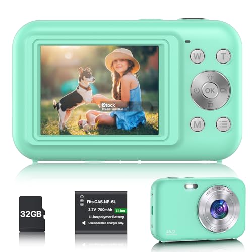 🌿🔭 10 Best Camera for Safari Beginner For 2025 1 Digital Camera, FHD 1080P Digital Camera for Kids, 44MP Point and Shoot Camera with 32GB SD Card, 16X Zoom Anti Shake, Compact Portable Camera for Boys Girls Teens Beginners- Green