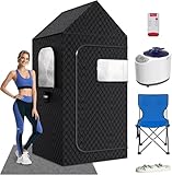 MQFORU Portable Steam Sauna, 195 x 90 x 90 CM XL Home Sauna with 3L & 1200W Steamer, Remote Control, Folding Chair, Mat, Foot Massager, Black - Image 1