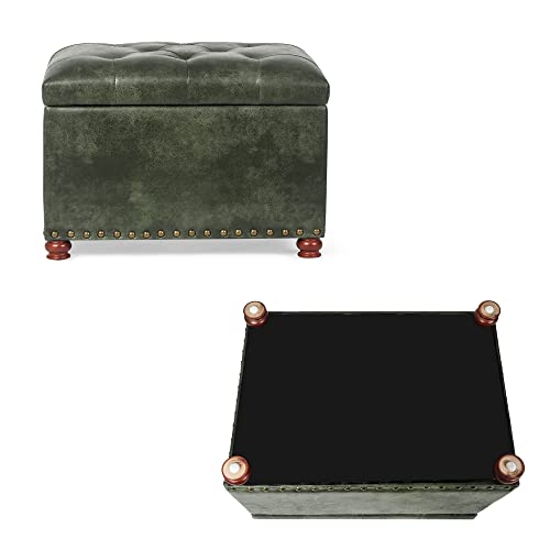 Adeco 24 Inch Modern Tufted Storage Ottoman Bench, Pu Leather Lift Top Upholstered Rectangular Footstool For Living Room Bedroom #TOP4