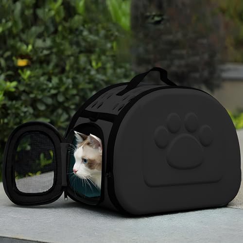 Retoo Transportbox für Katze Hund Transporttasche für Haustiere, Faltbare Haustier Tragetaschen für Kleine Hunde Haustiertransportbox für Kätzchen Welpen und Kaninchen Schwarz