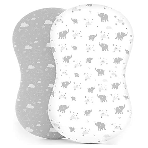 Kids ‘N Such Fitted Bassinet Sheets for Hourglass, Oval & Rectangular Bassinet Mattress, Elephants/Clouds/Stars, 2 Pack
