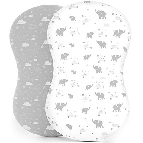 Image of Kids ‘N Such Fitted Bassinet Sheets for Hourglass, Oval & Rectangular Bassinet Mattress, Elephants/Clouds/Stars, 2 Pack