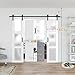 ARKHJEM White Double Sliding Barn Door - 42''×84'' (Double 21×84 Door) Frosted 3 Panel Glass Barn Doors Sturdy Durability Double Barn Doors with Hardware Need to Assemble Suitable for Living Room