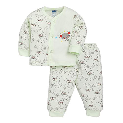 Hopscotch Baby Boys and Baby Girls Cotton Front Open Full Sleeve Top with Pants for New Borns in